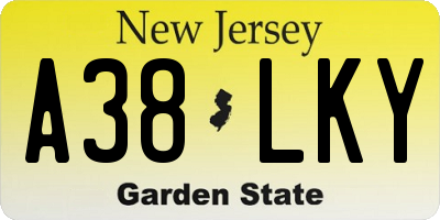 NJ license plate A38LKY