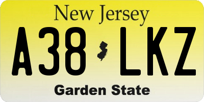 NJ license plate A38LKZ
