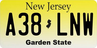NJ license plate A38LNW