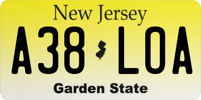 NJ license plate A38LOA