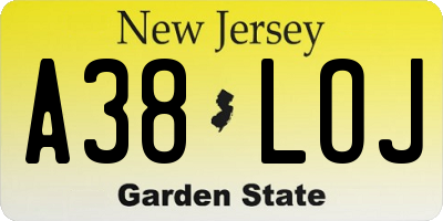 NJ license plate A38LOJ