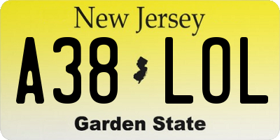 NJ license plate A38LOL