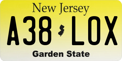 NJ license plate A38LOX