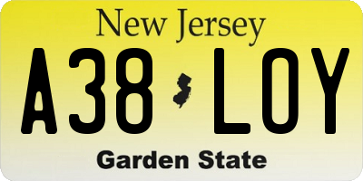 NJ license plate A38LOY