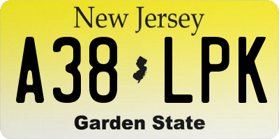 NJ license plate A38LPK