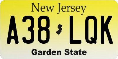 NJ license plate A38LQK