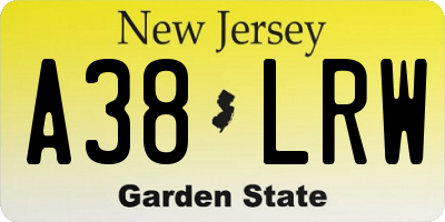 NJ license plate A38LRW