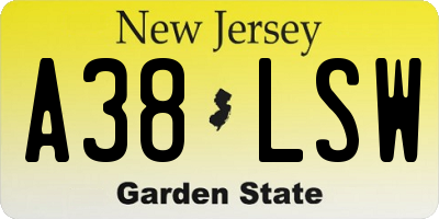 NJ license plate A38LSW
