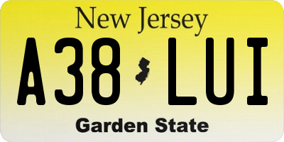 NJ license plate A38LUI