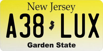 NJ license plate A38LUX