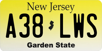 NJ license plate A38LWS