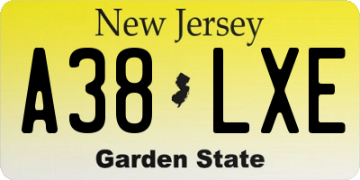 NJ license plate A38LXE
