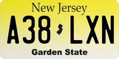 NJ license plate A38LXN
