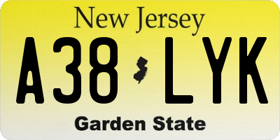 NJ license plate A38LYK