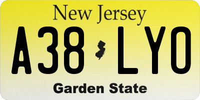 NJ license plate A38LYO