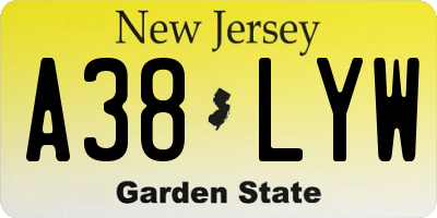 NJ license plate A38LYW