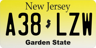 NJ license plate A38LZW