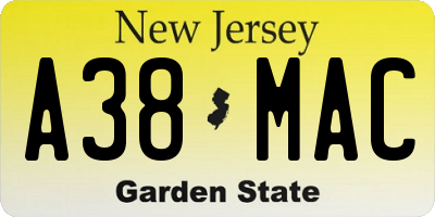 NJ license plate A38MAC