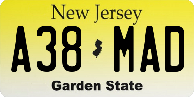 NJ license plate A38MAD