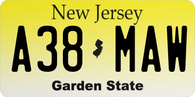 NJ license plate A38MAW
