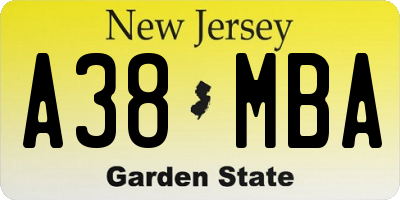 NJ license plate A38MBA