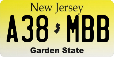 NJ license plate A38MBB