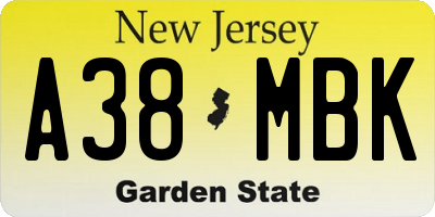 NJ license plate A38MBK