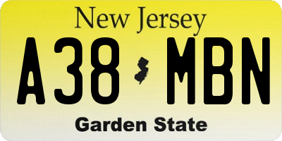 NJ license plate A38MBN