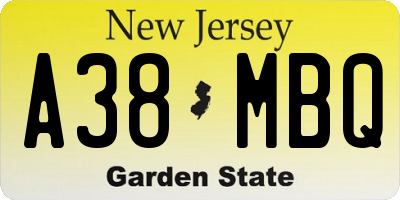 NJ license plate A38MBQ