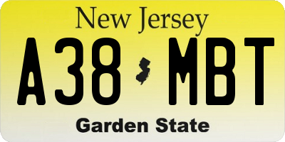 NJ license plate A38MBT