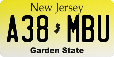 NJ license plate A38MBU