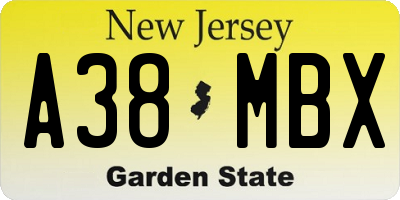 NJ license plate A38MBX