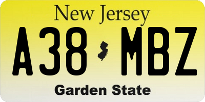 NJ license plate A38MBZ