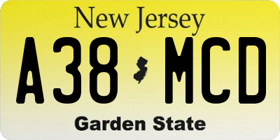 NJ license plate A38MCD