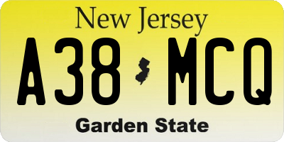 NJ license plate A38MCQ