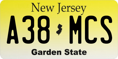 NJ license plate A38MCS