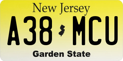 NJ license plate A38MCU