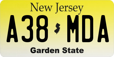 NJ license plate A38MDA