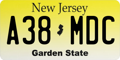 NJ license plate A38MDC