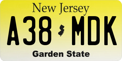 NJ license plate A38MDK