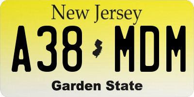 NJ license plate A38MDM
