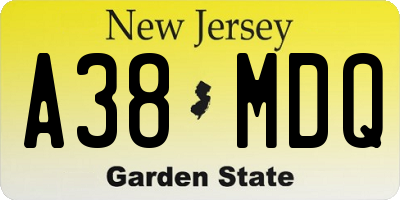 NJ license plate A38MDQ