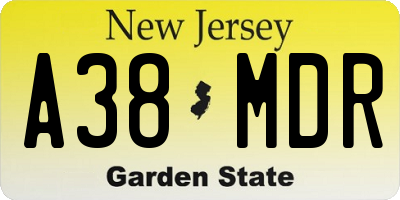 NJ license plate A38MDR