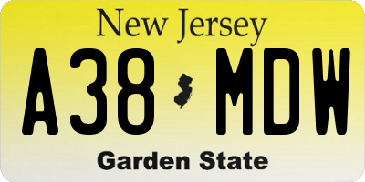 NJ license plate A38MDW