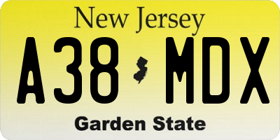 NJ license plate A38MDX