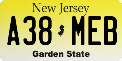 NJ license plate A38MEB