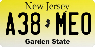 NJ license plate A38MEO