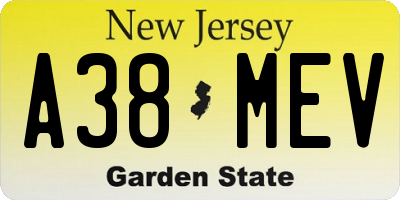 NJ license plate A38MEV
