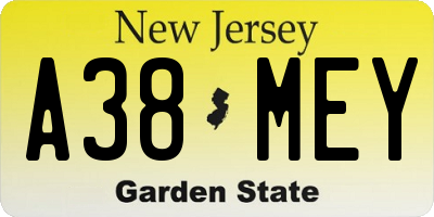 NJ license plate A38MEY