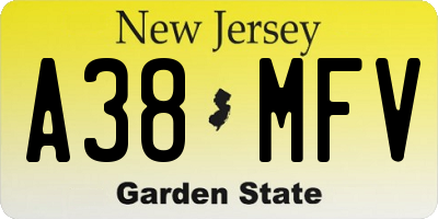 NJ license plate A38MFV